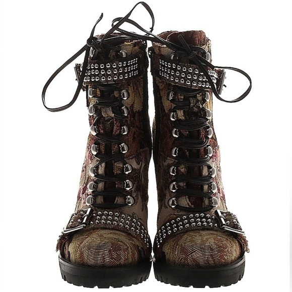 Jeffrey Campbell Lilith Block Heel Studded Floral Buckle Boots - Picture 6 of 6